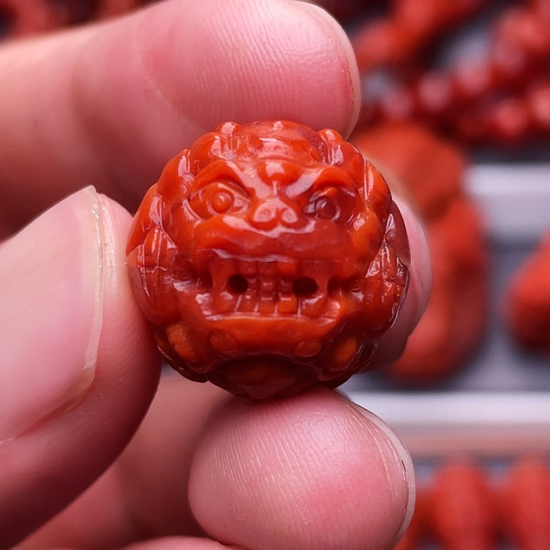 南红玛瑙南红玉石手串配饰未镶嵌18.6mm瓦西柿子红貔貅单珠