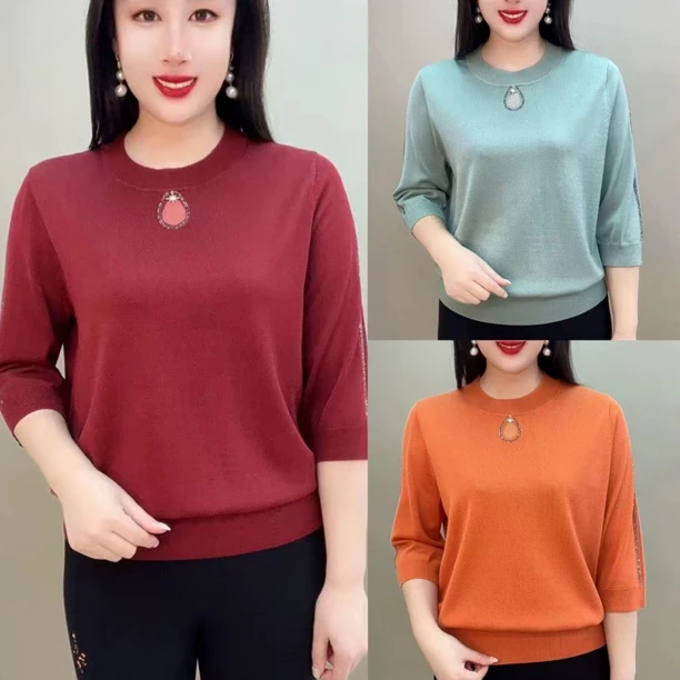 吊坠七分袖针织衫