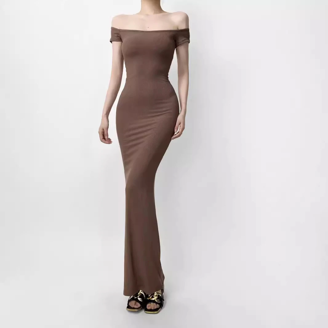 夏季新款修身显瘦连衣裙性感包臀裙辣妹风短袖高腰人棉涤纶黑色咖