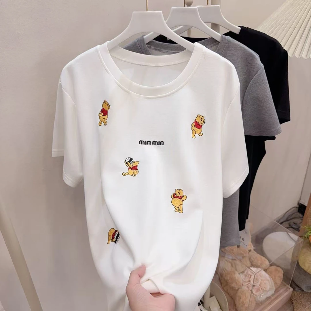胖胖家*992新款刺绣小熊维尼原来高弹百搭显瘦半袖