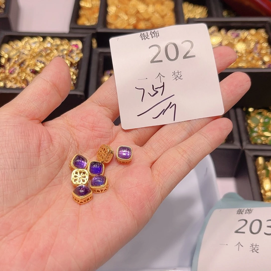 水晶珠宝半成品银S925镀金镶嵌202 。