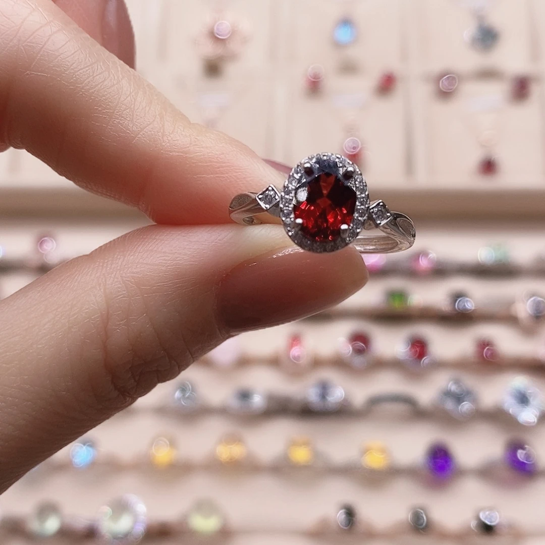 石榴石银S925镶嵌戒指戒指