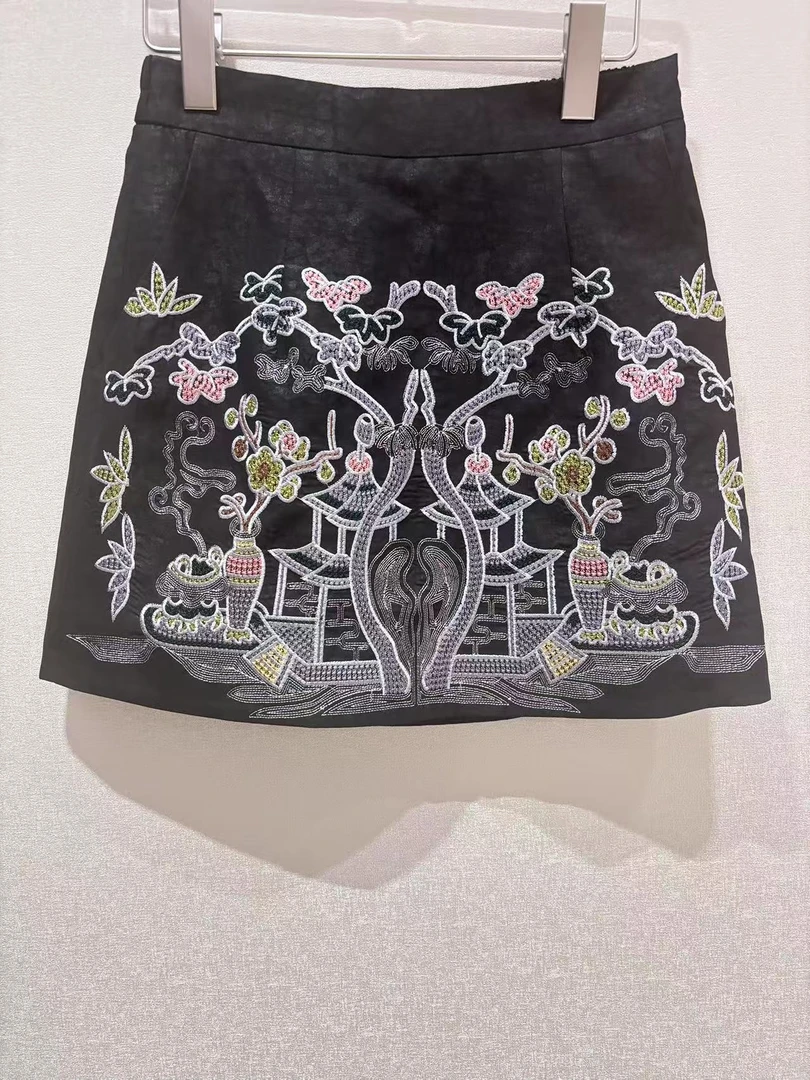 CHIC FAIRY【空中花园】春夏精致刺绣真丝香云纱短裙