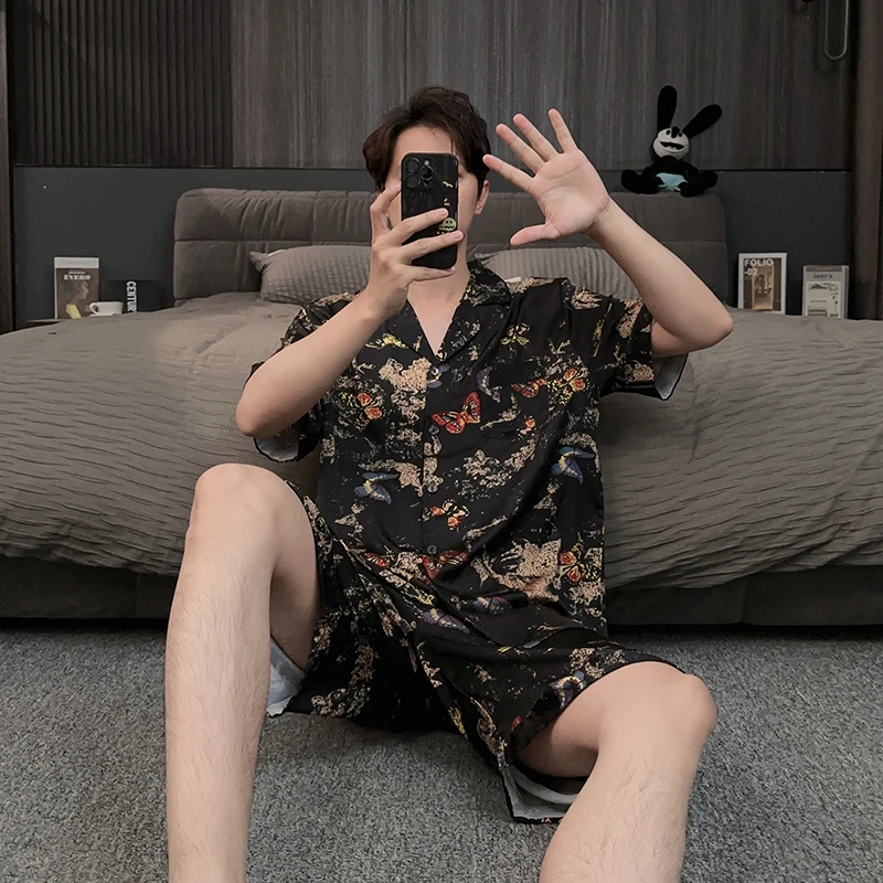 冰丝男士睡衣夏短袖2025新款国风高档大码夏天薄款家居服休闲套装