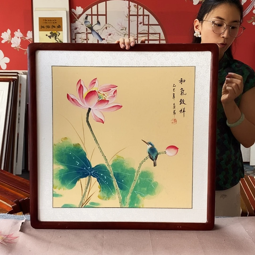 国画手写手绘带框包邮62✖️62国画作品
