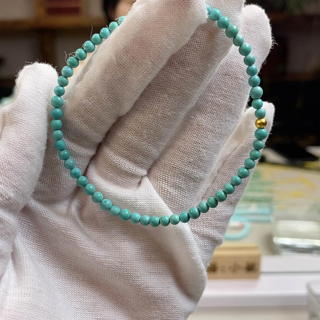 绿松石A14米珠卡3+银S925镀金镶嵌