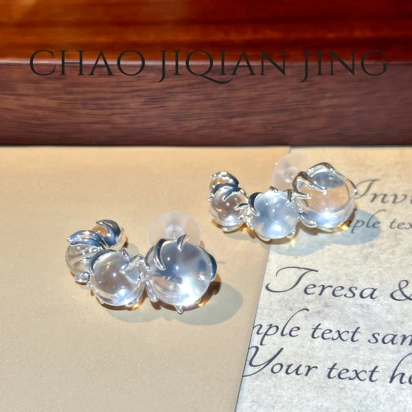 潮集芊晶 铜合金耳饰 法式简约精致水晶串珠耳钉百搭高级感耳饰女