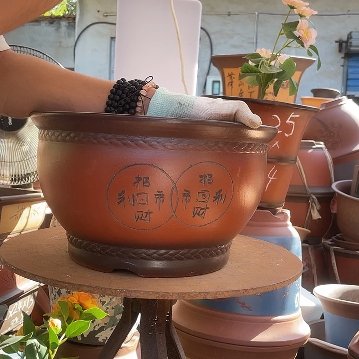 a款财进福门大号花盆紫砂花盆紫砂