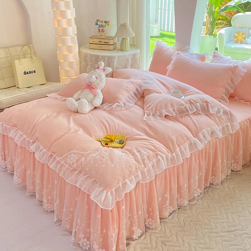 2025新款床裙被套被罩公主风蕾丝花边韩式韩版四季通用四件套唐