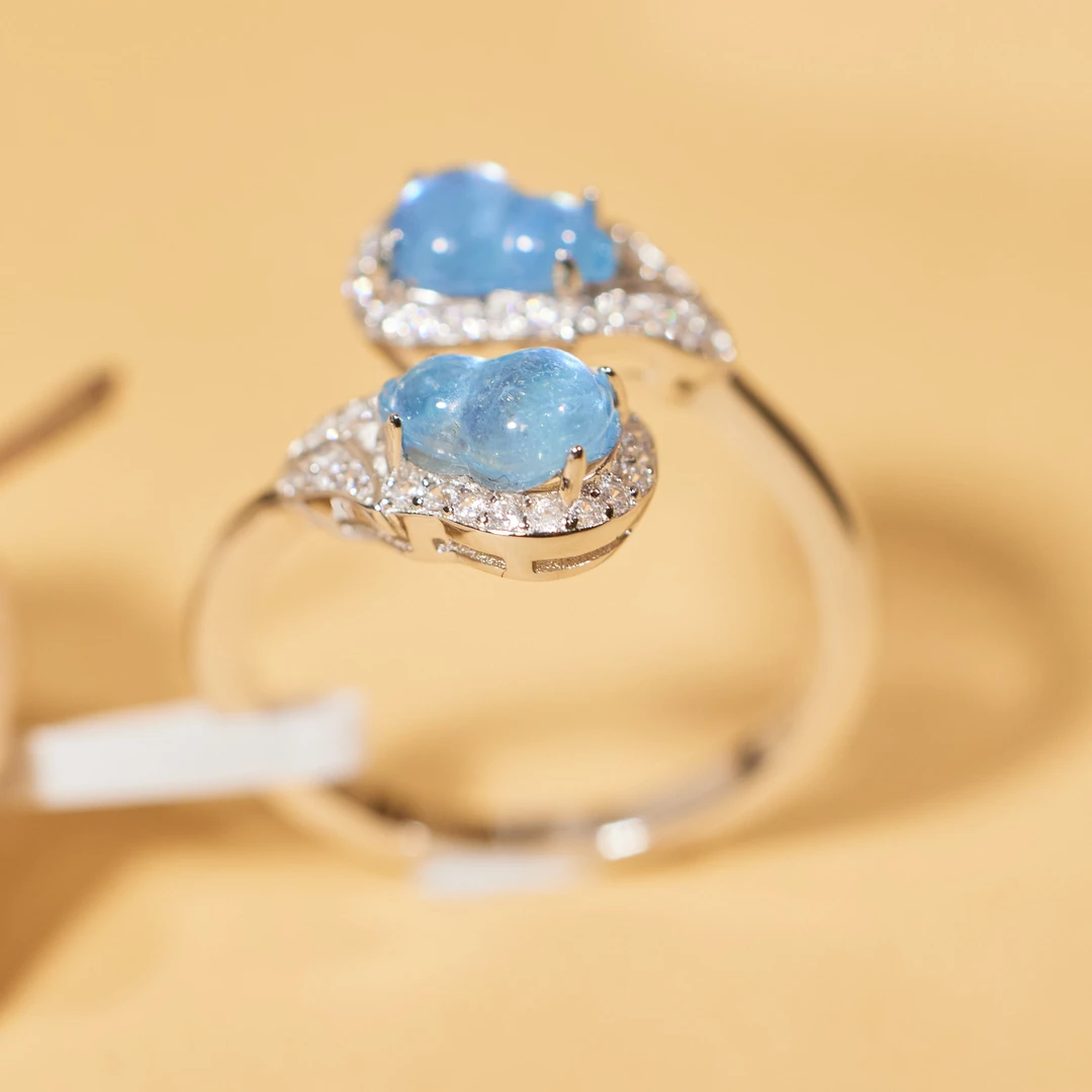 【歪歪】葫芦*海蓝宝戒指*S925镶嵌N4369