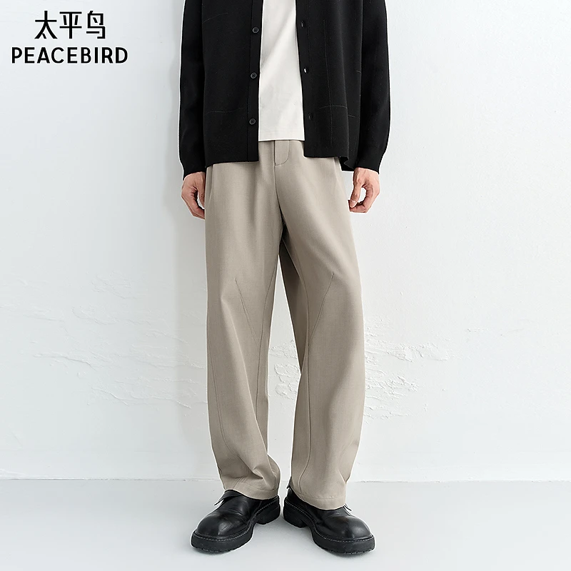 【商场同款】太平鸟男装卡其色休闲裤冬新款通勤直筒裤B1GBF4284