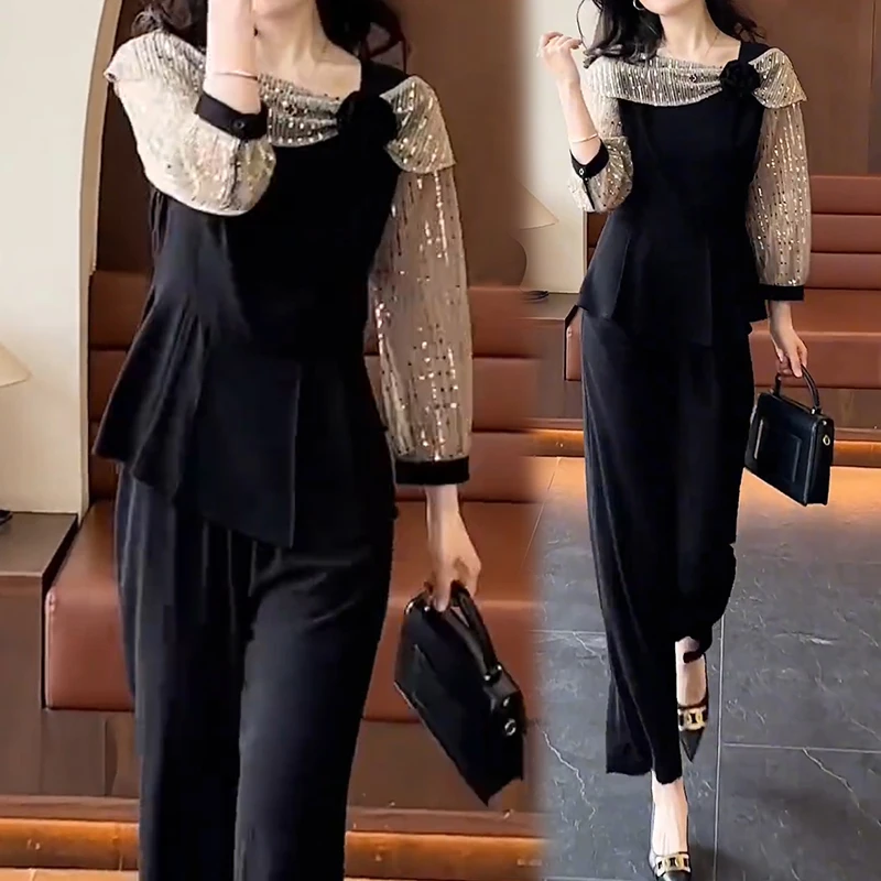 小个子时尚套装女穿搭一整套春夏新款蕾丝拼接洋气上衣减龄两件套