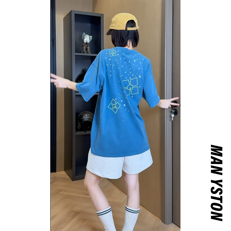 美式国潮印花纯棉水洗短袖T恤夏280g重磅情侣半袖速干冰感上衣