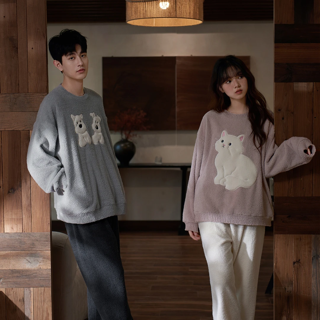 思莉太太【小猫小狗】情侣睡衣秋冬季女款爆款2025新款男士保暖套装