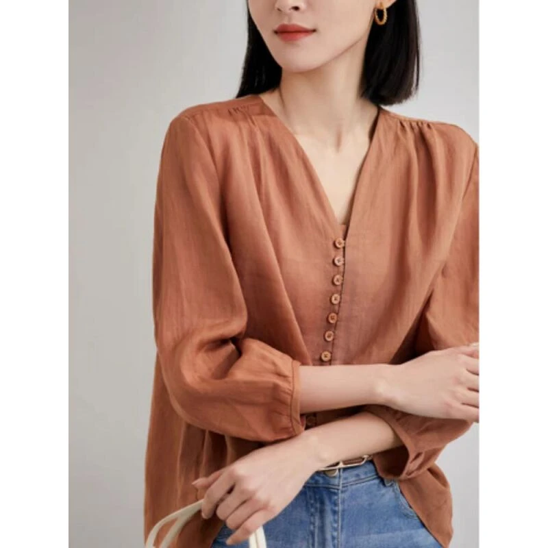 法式优雅v领气质显瘦衬衫宽松百搭时尚