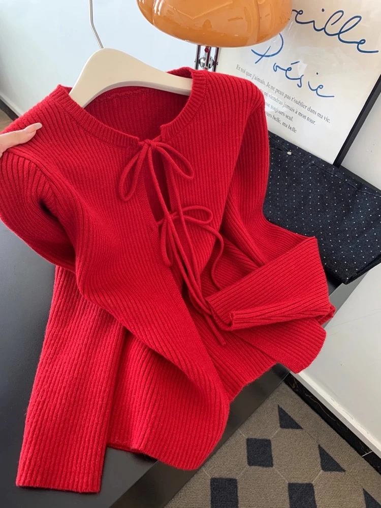 复古氛围感红色显白毛衣开衫女秋冬2025年新款慵懒风针织衫上衣