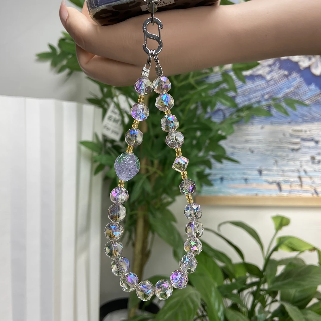 403琉璃水晶水滴串珠手机挂绳手腕手提链赠金属垫片+不锈钢8字扣