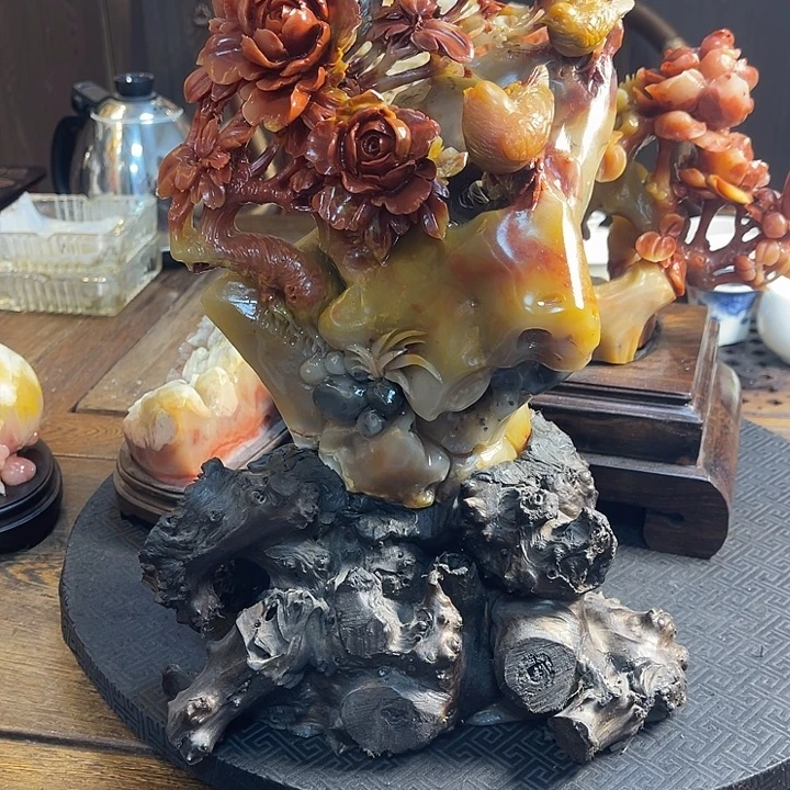 寿山石花开富贵摆件