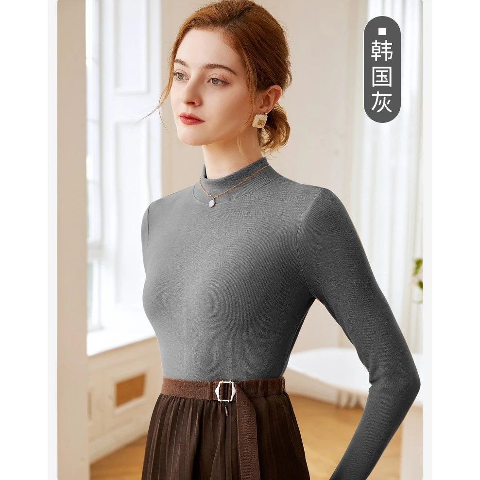 Q【1101-dll 】升级版德绒半高领打底衫新款磨毛长袖无痕T恤衣