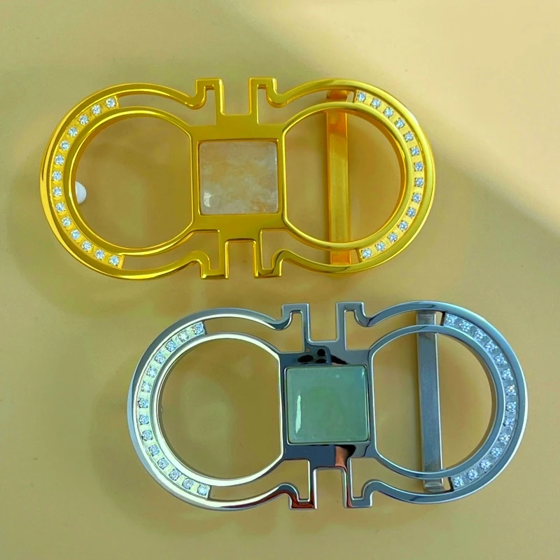 配3.8宽皮带  和田玉方心八钻皮带扣 挂扣 包金24K男士高档皮带扣