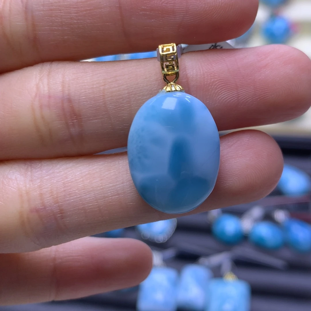 针钠钙石（海纹石）银S925镶嵌吊坠(不含链)蛋面吊坠色差略异