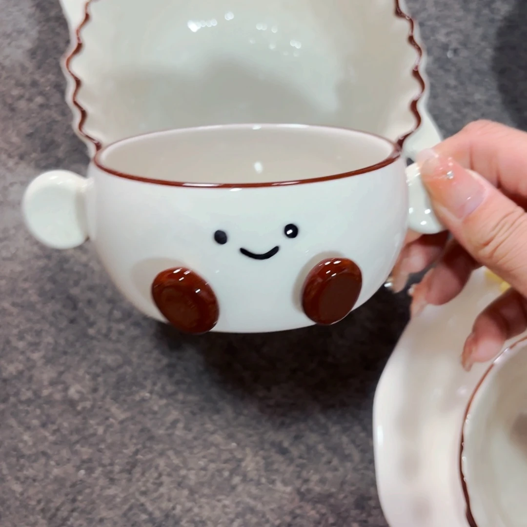 陶瓷可爱豆豆双耳盅微微瑕