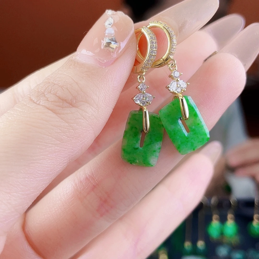 翡翠银S925镶嵌耳饰