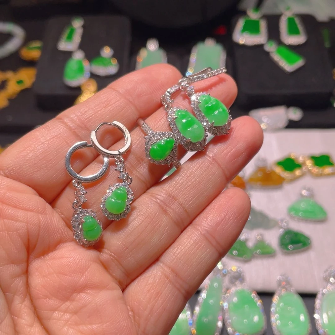 翡翠耳饰银S925镶嵌?****?精品