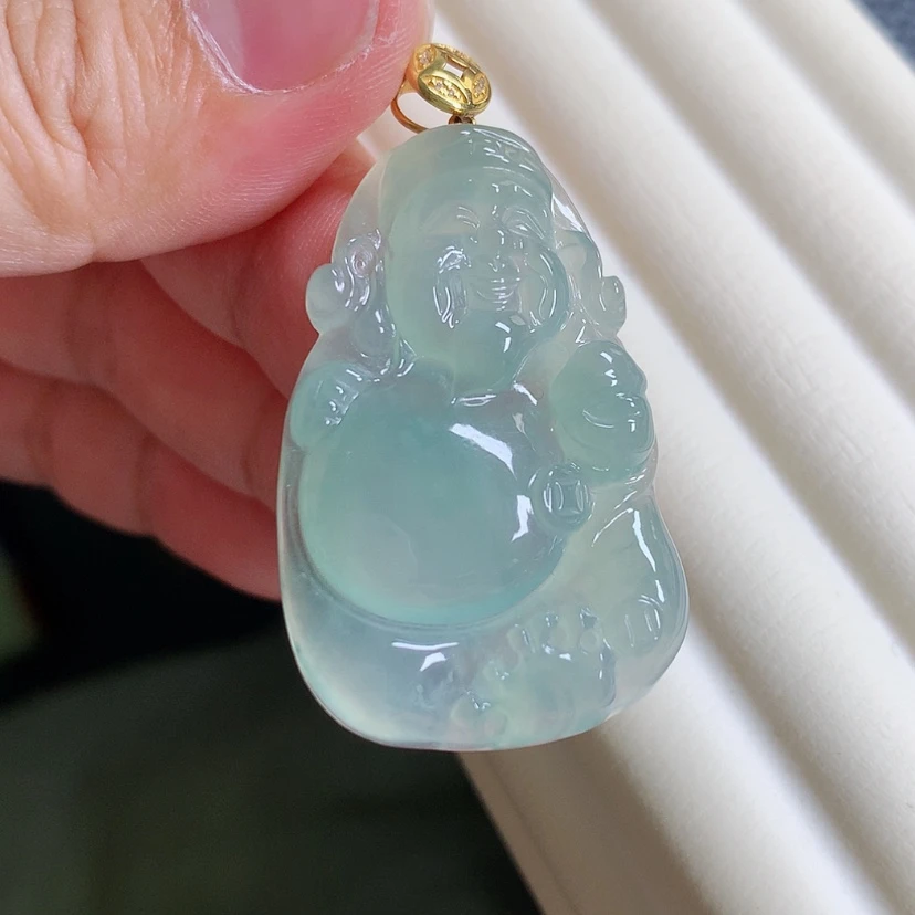 【闪购商品】翡翠18K金镶嵌颈饰财神