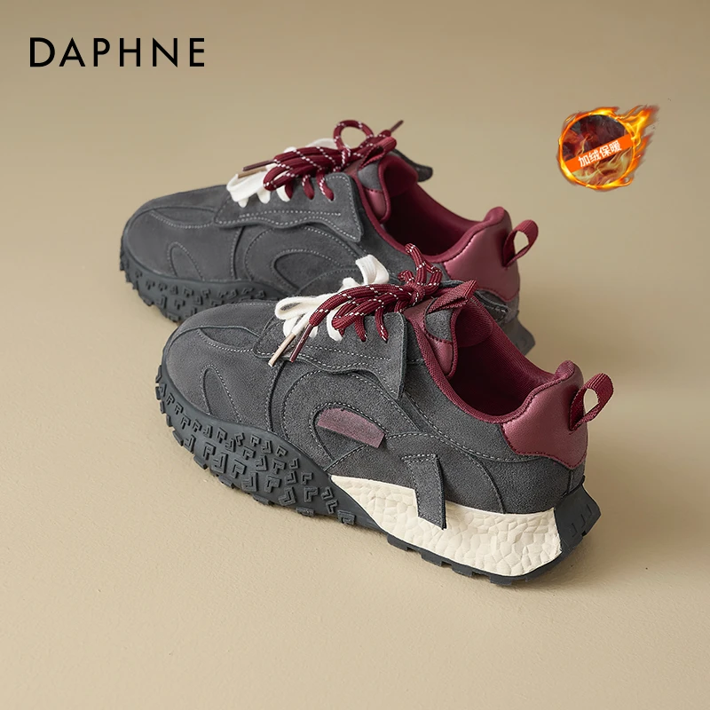 达芙妮厚底德训鞋女2025新款冬季加绒老爹女鞋增高休闲阿甘运动鞋