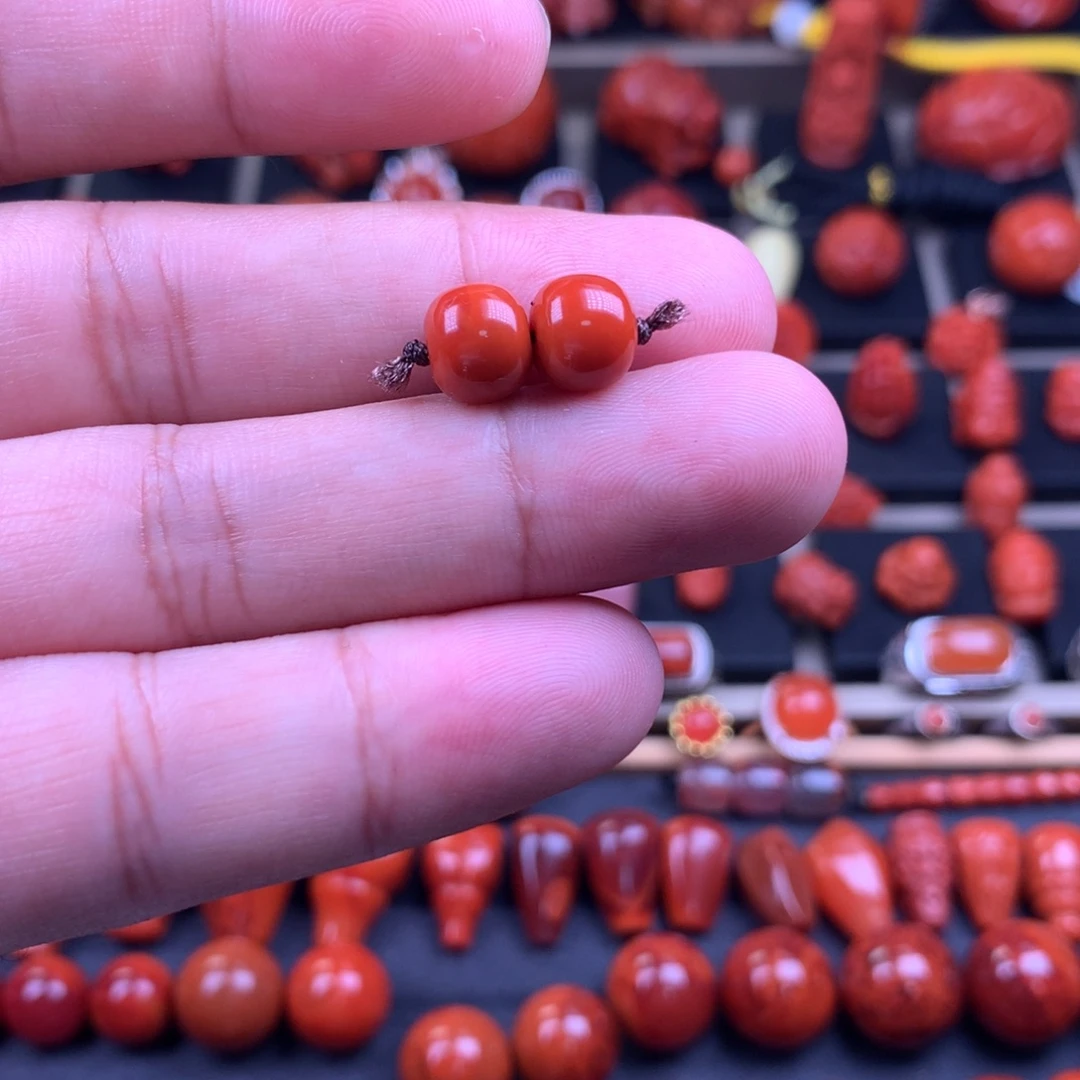 南红玛瑙未镶嵌老型对珠8+