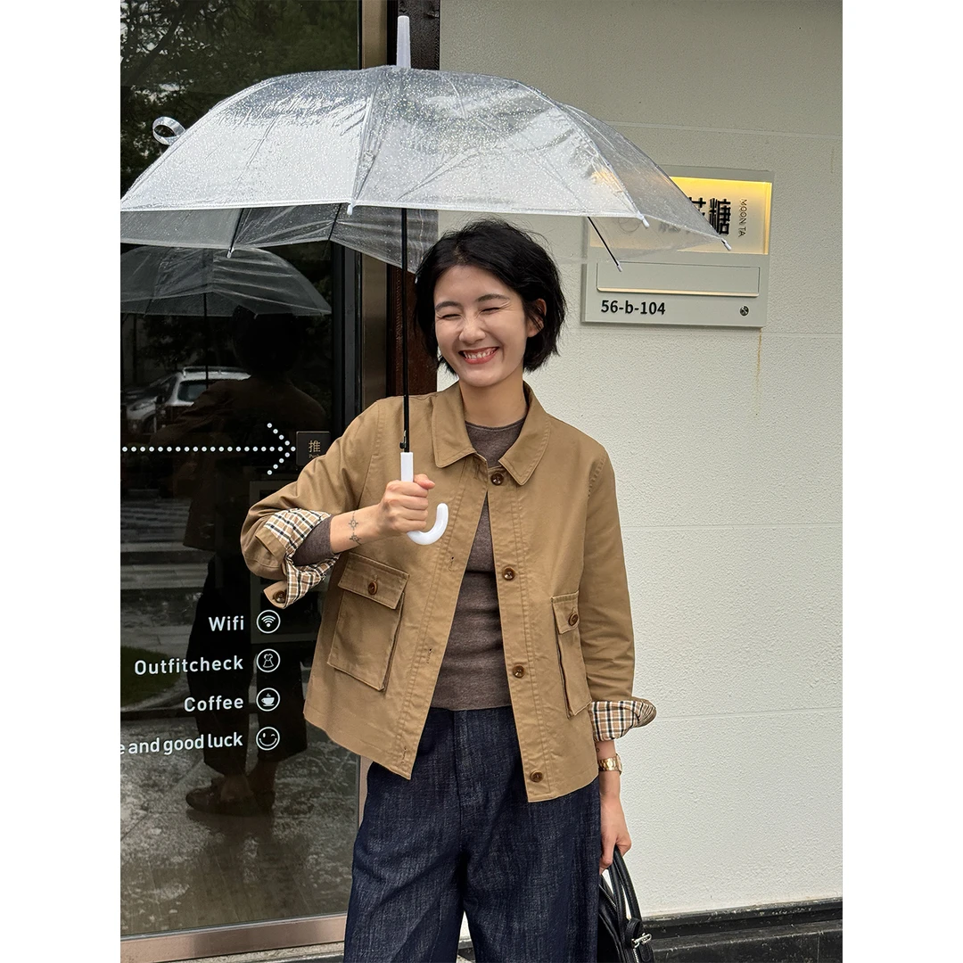 LANGQING 初秋纯棉通勤单排扣长袖休闲外套46402#