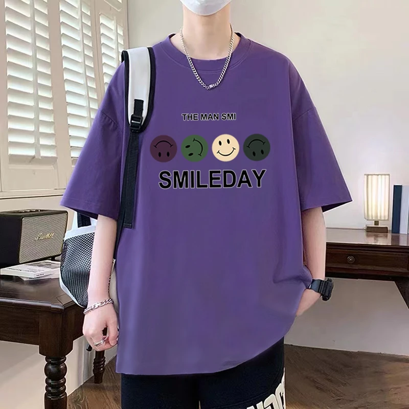 青少年学生纯棉短袖t恤男女宽松大码上衣潮牌情侣装夏装五分袖ins