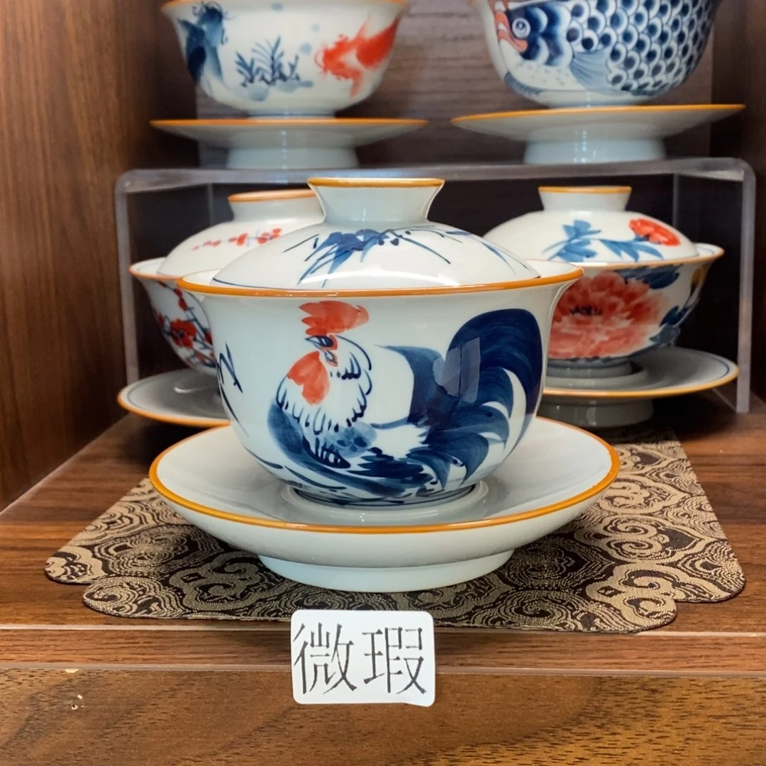 釉下彩老陶泥手工绘制