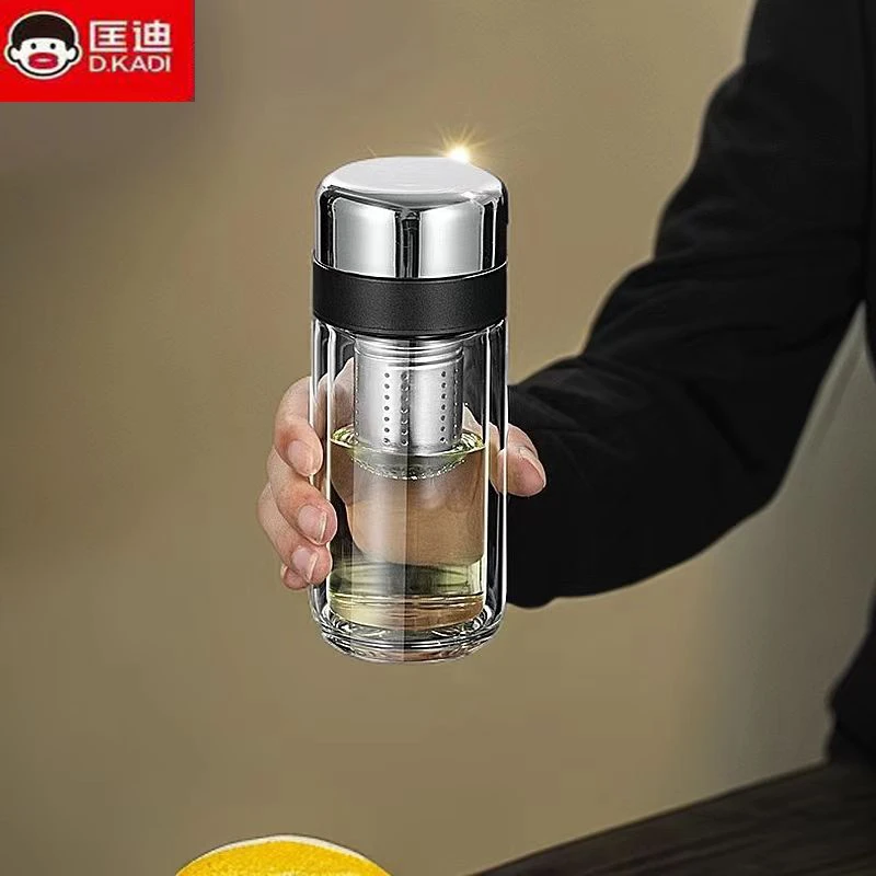 匡迪新品高端茶水分离泡茶杯防烫防裂双层玻璃杯男女车载便携水杯
