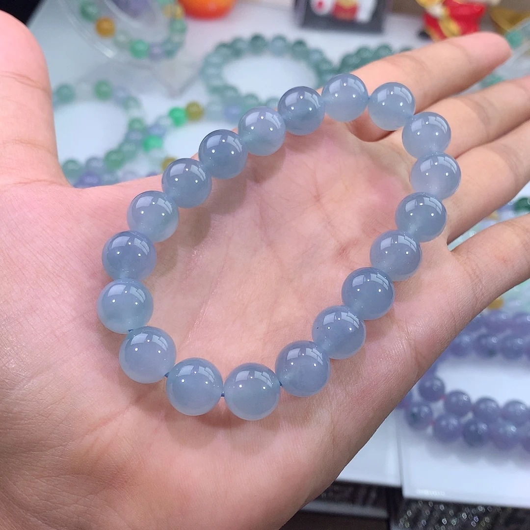 翡翠未镶嵌手链天空蓝手串