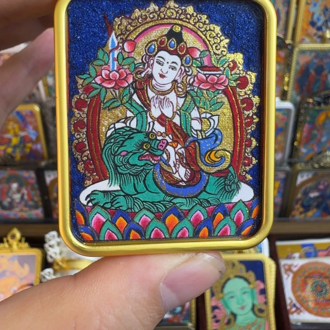 吊坠纯手绘文殊菩萨唐卡