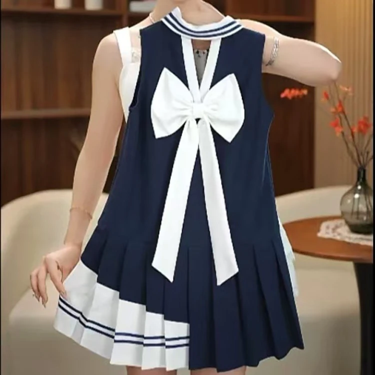 女童夏季新款POLO领韩版休闲蝴蝶结连衣裙宽松时尚可爱款薄款洋气