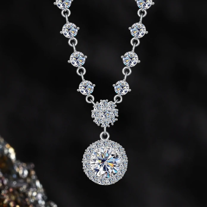 坠链均925银莫桑石 GRYSS 满天星圆白钻银项链不掉色轻奢时尚美CY