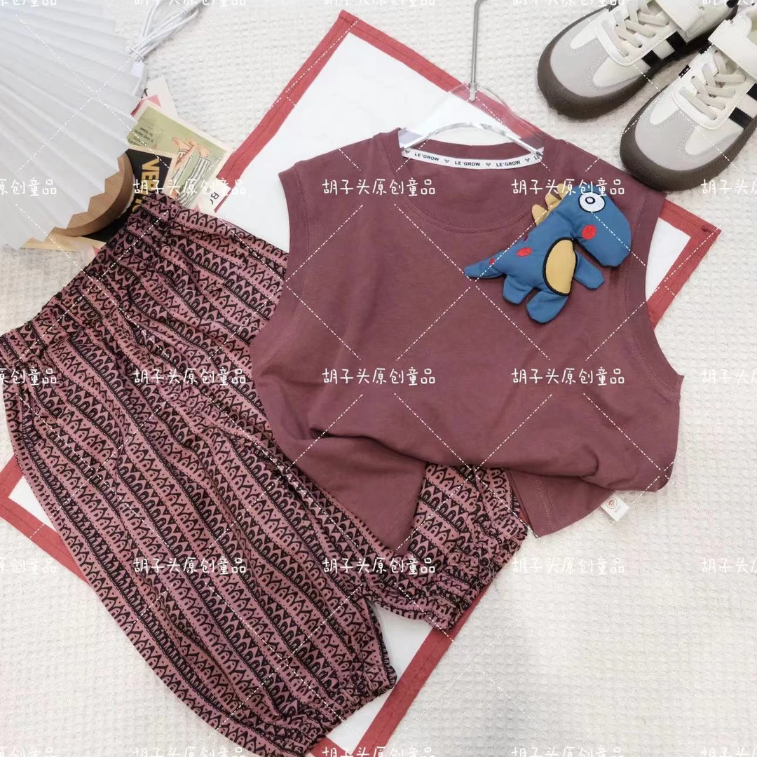 儿童夏季韩版卡通立体小恐龙无袖两件套H-1067