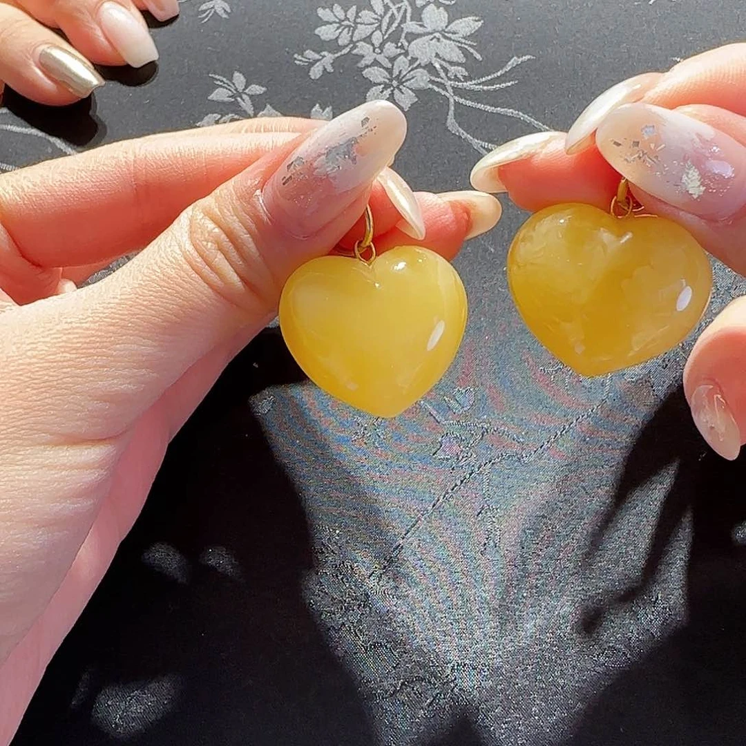 蜜蜡耳环未镶嵌@**吖蜜蜡爱心耳环