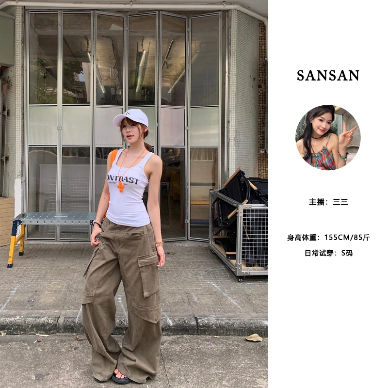 【三三】万搭cp!修身辣妹字母天丝工字背心吊带女短款无袖美背上衣