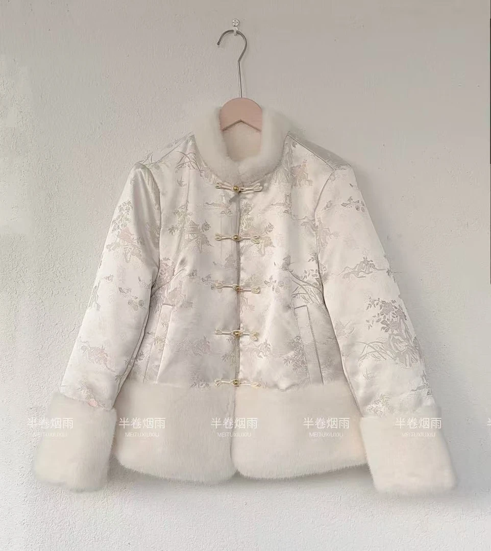 【如雪】新中式冬季双面双穿加绒加厚时尚网红气质保暖减龄棉服外套