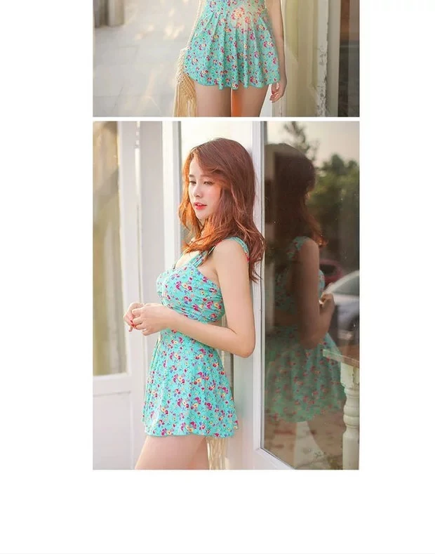 夏季女款连体吊带露背专业小清新碎花显瘦修身白色泳衣无袖女士