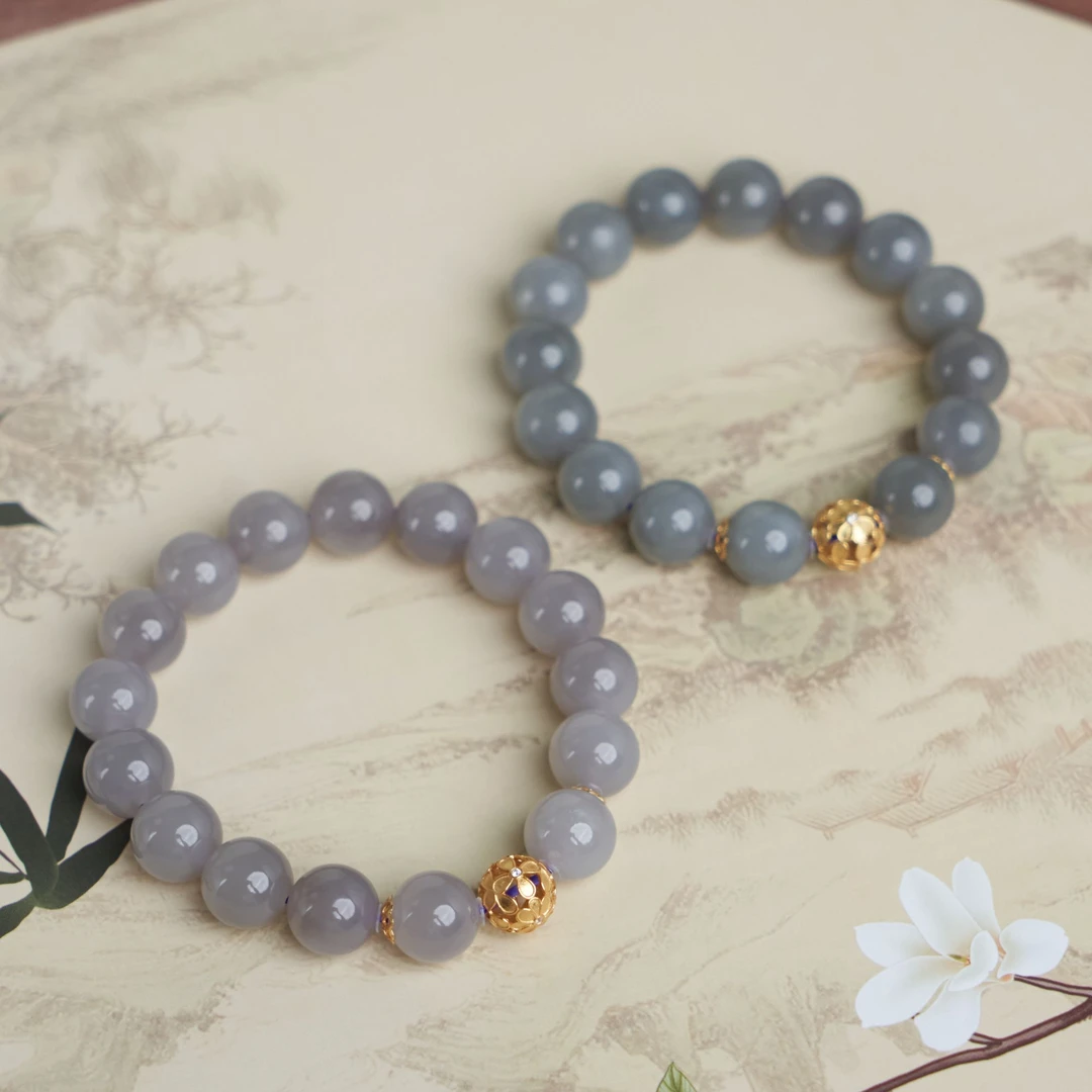 【玉氏珠宝】925银和田玉烟紫手串-约12mm 多样性发一CAN061116