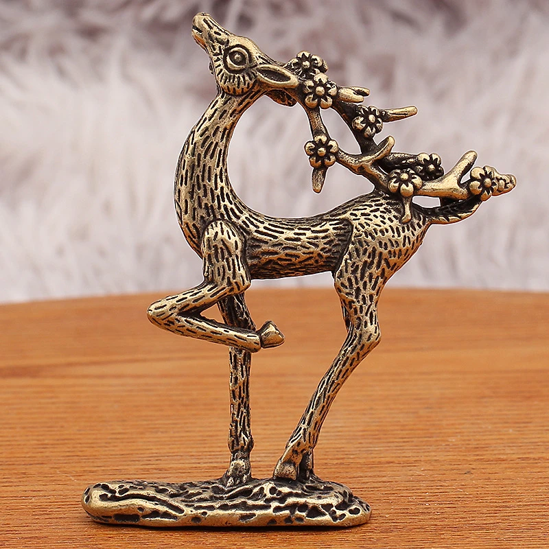 跨境黄铜梅花鹿办公家居桌面装饰摆件圣诞节婚礼送礼吉祥仿古实心