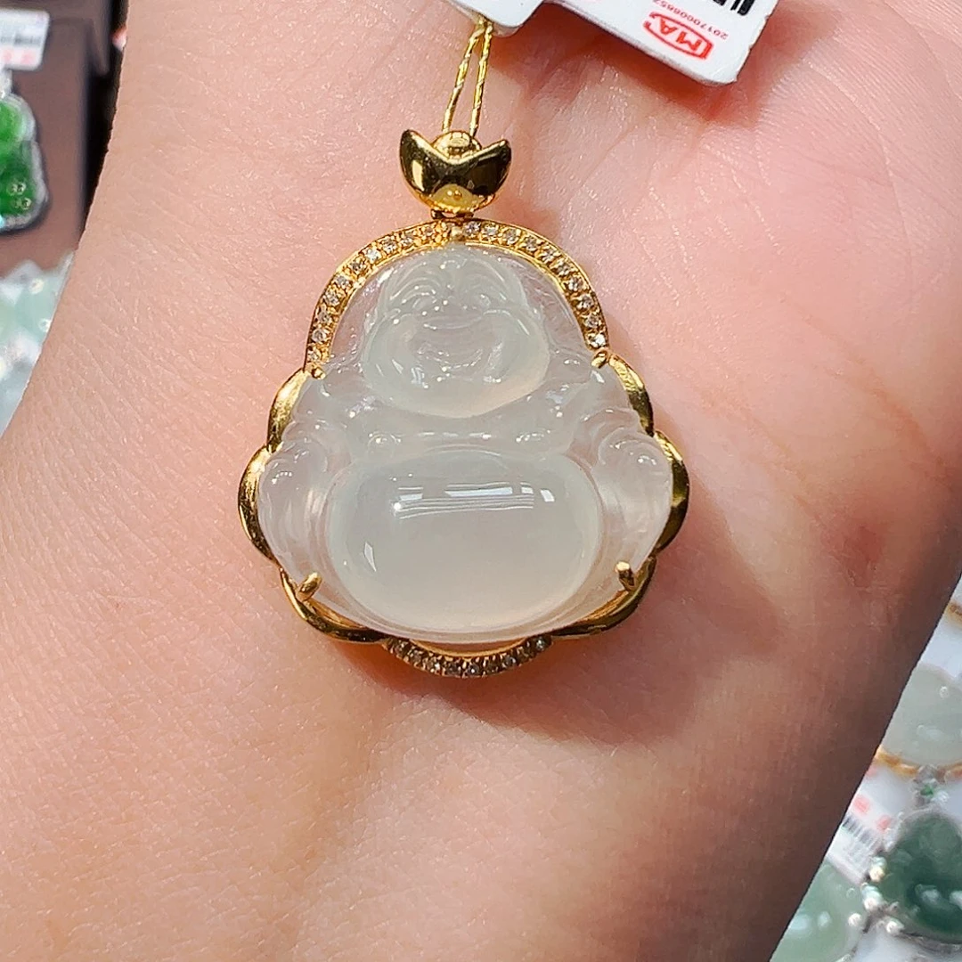 翡翠18K金镶嵌吊坠(不含链)佛公