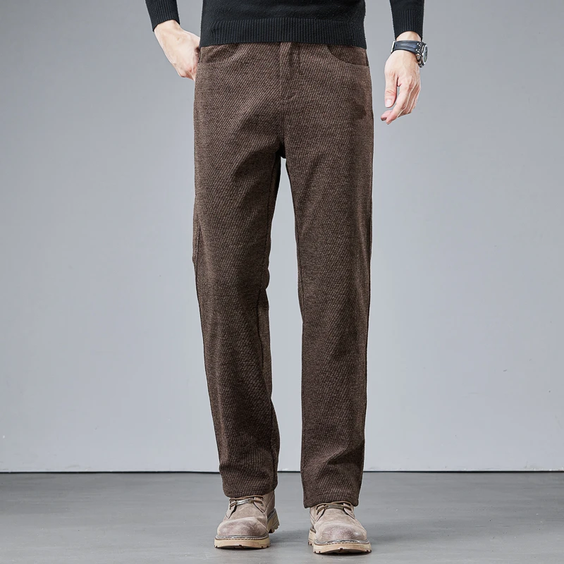 秋冬季厚款轻商务男士休闲裤直筒纯色修身长裤上班百搭新款男裤子