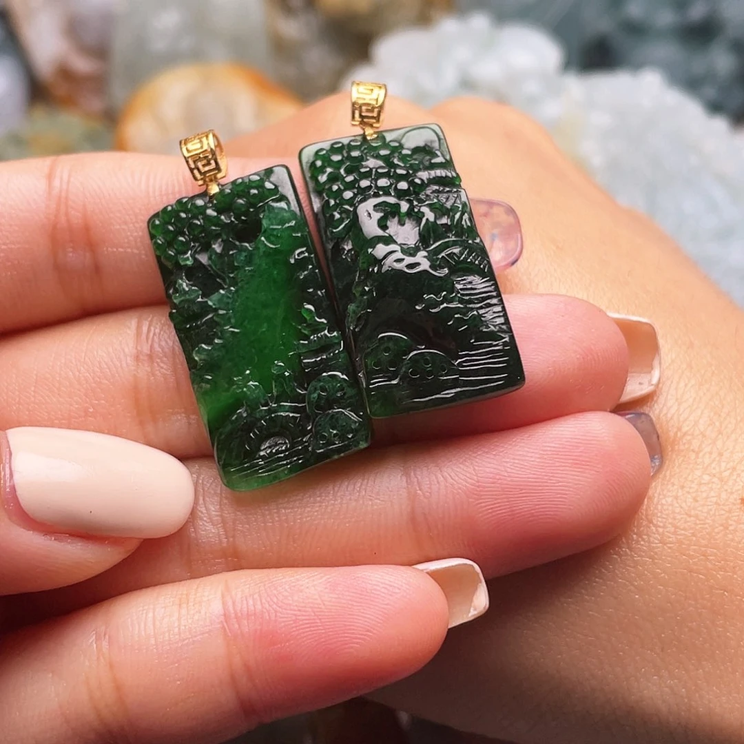 定制翡翠天然18K金镶嵌落*天然