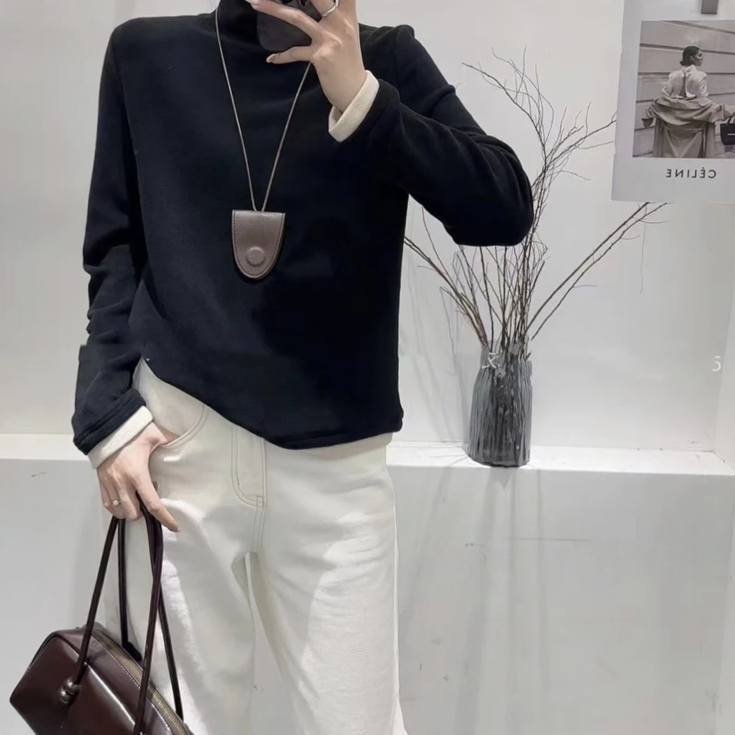 德绒半高领打底衫女内搭秋冬季加绒加厚中领保暖上衣